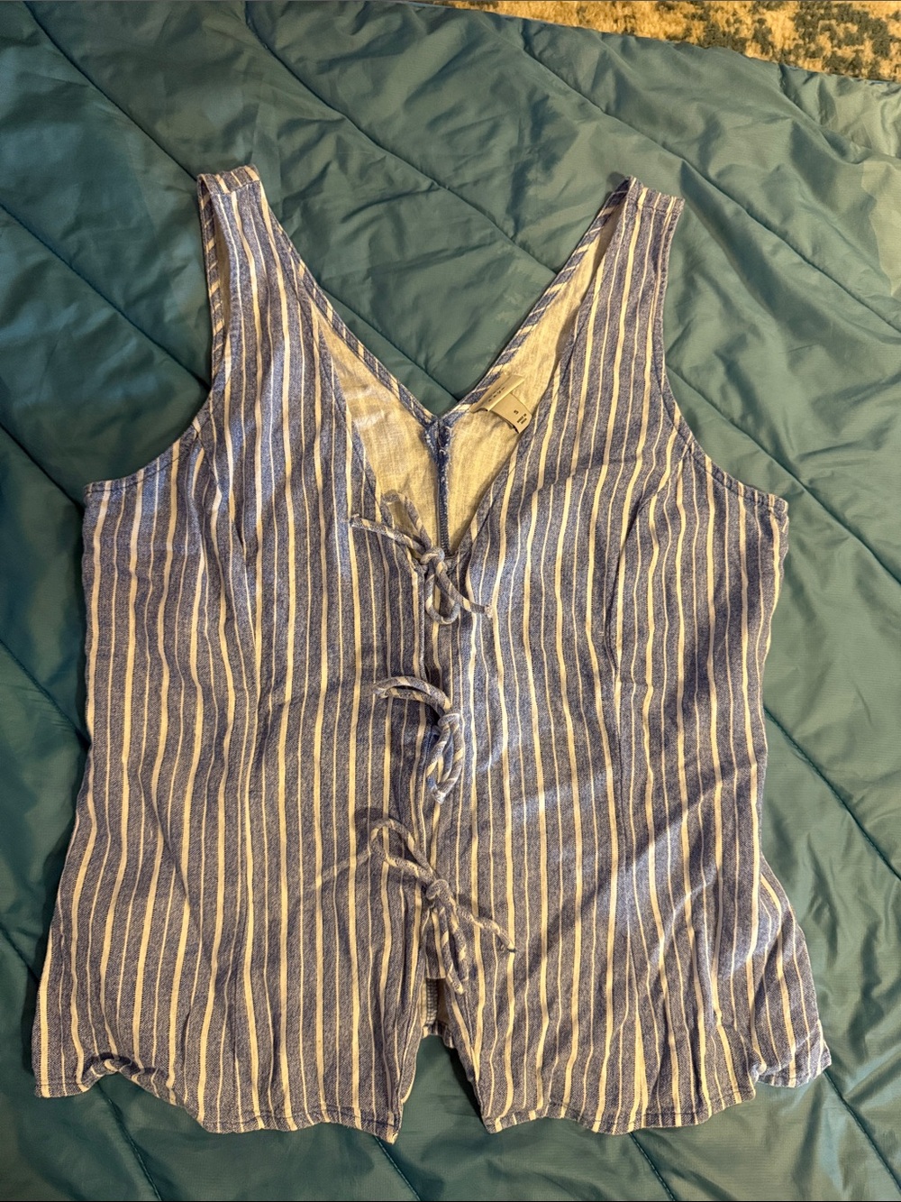 a new day Blue and White Striped Tie-Front Tank Top